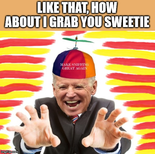 Creepy Joe Biden | LIKE THAT, HOW ABOUT I GRAB YOU SWEETIE | image tagged in creepy joe biden | made w/ Imgflip meme maker