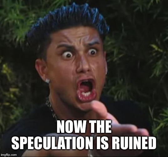 DJ Pauly D Meme | NOW THE SPECULATION IS RUINED | image tagged in memes,dj pauly d | made w/ Imgflip meme maker