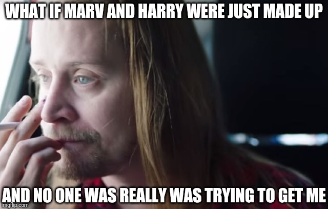 the face of trauma | WHAT IF MARV AND HARRY WERE JUST MADE UP; AND NO ONE WAS REALLY WAS TRYING TO GET ME | image tagged in the face of trauma | made w/ Imgflip meme maker