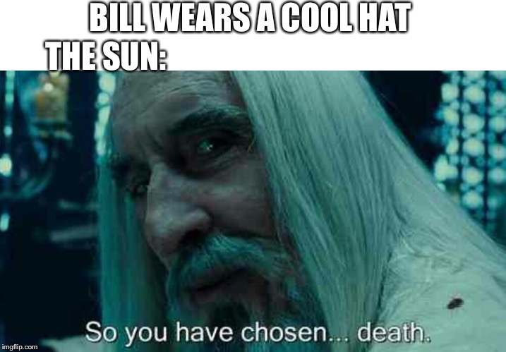 So you have chosen death | BILL WEARS A COOL HAT THE SUN: | image tagged in so you have chosen death | made w/ Imgflip meme maker