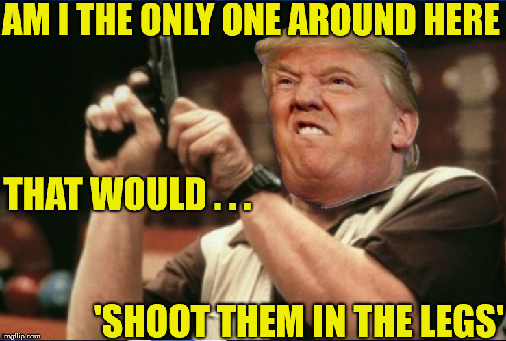 Am I The Only One Around Here | AM I THE ONLY ONE AROUND HERE; THAT WOULD . . . 'SHOOT THEM IN THE LEGS' | image tagged in am i the only one around here,memes,donald trump,trump immigration policy,shoot,border wall | made w/ Imgflip meme maker