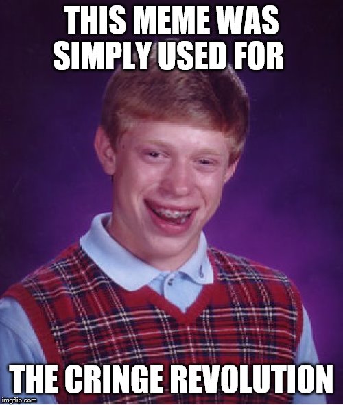 Bad Luck Brian Meme | THIS MEME WAS SIMPLY USED FOR; THE CRINGE REVOLUTION | image tagged in memes,bad luck brian | made w/ Imgflip meme maker