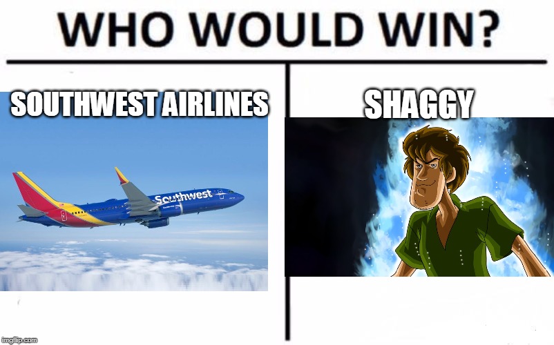 SOUTHWEST AIRLINES; SHAGGY | image tagged in vs | made w/ Imgflip meme maker
