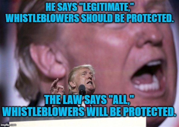 TrumpRNC2016 | HE SAYS "LEGITIMATE," WHISTLEBLOWERS SHOULD BE PROTECTED. THE LAW SAYS "ALL," WHISTLEBLOWERS WILL BE PROTECTED. | image tagged in trumprnc2016 | made w/ Imgflip meme maker