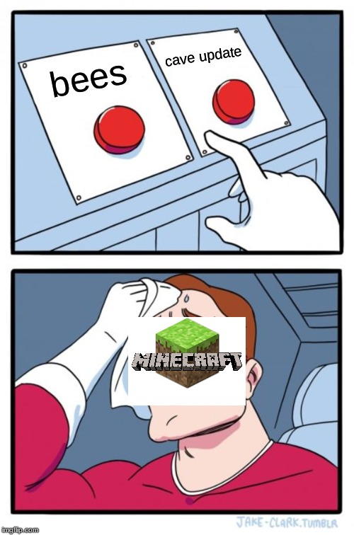 Two Buttons Meme | cave update; bees | image tagged in memes,two buttons,minecraft | made w/ Imgflip meme maker