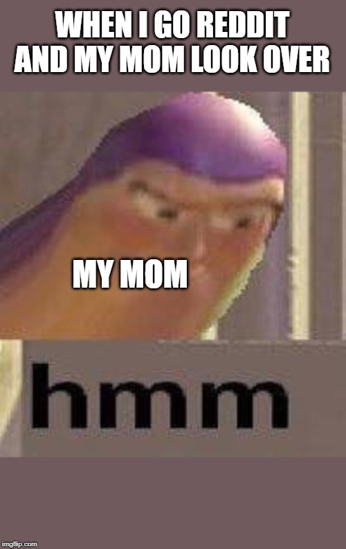 Buzz Lightyear Hmm | WHEN I GO REDDIT AND MY MOM LOOK OVER; MY MOM | image tagged in buzz lightyear hmm | made w/ Imgflip meme maker