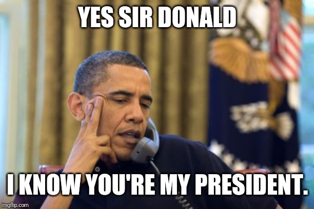 No I Can't Obama | YES SIR DONALD; I KNOW YOU'RE MY PRESIDENT. | image tagged in memes,no i cant obama | made w/ Imgflip meme maker