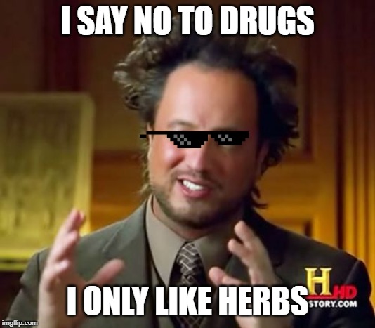 Ancient Aliens | I SAY NO TO DRUGS; I ONLY LIKE HERBS | image tagged in memes,ancient aliens | made w/ Imgflip meme maker