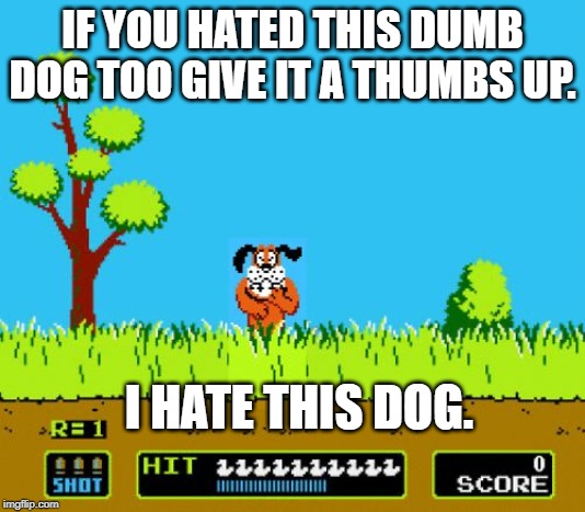 nintendo laugh | IF YOU HATED THIS DUMB DOG TOO GIVE IT A THUMBS UP. I HATE THIS DOG. | image tagged in nintendo laugh | made w/ Imgflip meme maker