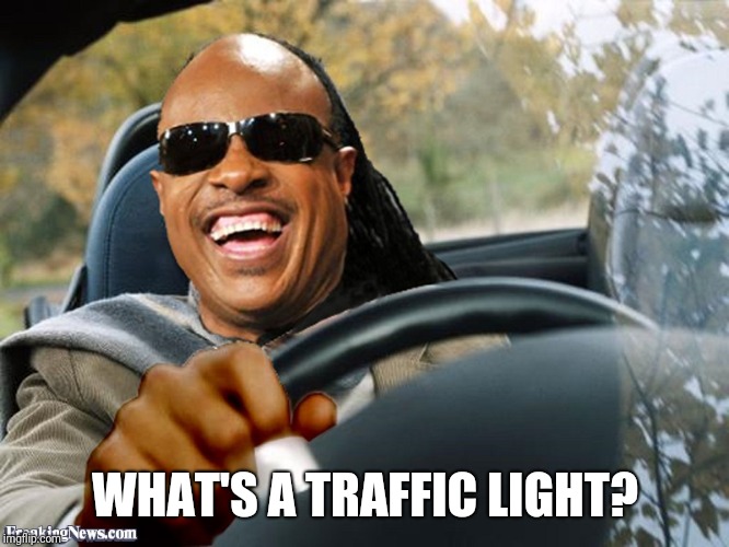 Stevie Wonder Driving | WHAT'S A TRAFFIC LIGHT? | image tagged in stevie wonder driving | made w/ Imgflip meme maker