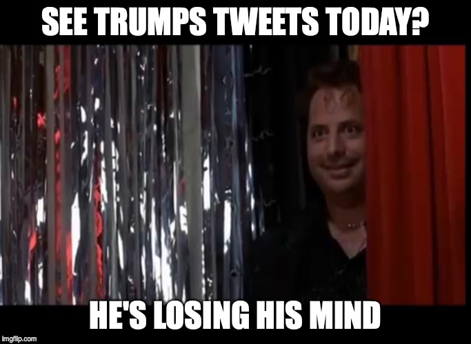 Jon Lovitz he's losing his mind | SEE TRUMPS TWEETS TODAY? HE'S LOSING HIS MIND | image tagged in jon lovitz he's losing his mind | made w/ Imgflip meme maker