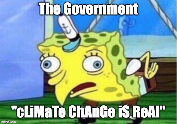 Mocking Spongebob Meme | The Government; "cLiMaTe ChAnGe iS ReAl" | image tagged in memes,mocking spongebob | made w/ Imgflip meme maker