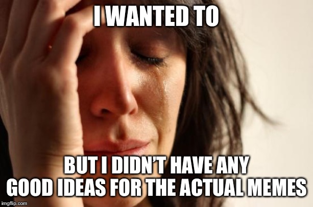 First World Problems Meme | I WANTED TO BUT I DIDN’T HAVE ANY GOOD IDEAS FOR THE ACTUAL MEMES | image tagged in memes,first world problems | made w/ Imgflip meme maker