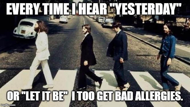 Beatles | EVERY TIME I HEAR "YESTERDAY" OR "LET IT BE"  I TOO GET BAD ALLERGIES. | image tagged in beatles | made w/ Imgflip meme maker