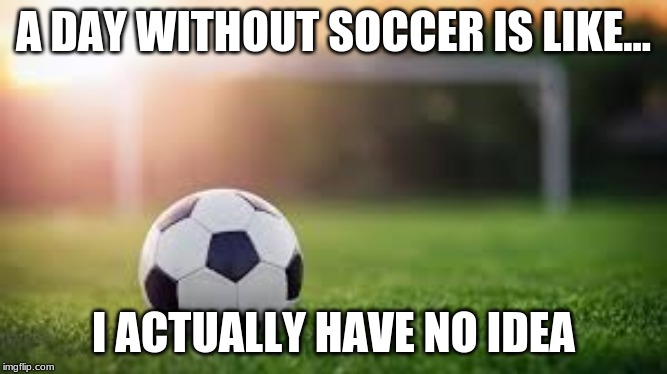 Do you know? Tell me! | A DAY WITHOUT SOCCER IS LIKE... I ACTUALLY HAVE NO IDEA | image tagged in sports,fun | made w/ Imgflip meme maker