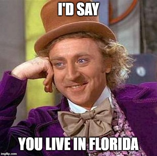 Creepy Condescending Wonka Meme | I'D SAY YOU LIVE IN FLORIDA | image tagged in memes,creepy condescending wonka | made w/ Imgflip meme maker