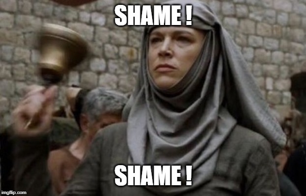 SHAME bell - Game of Thrones | SHAME ! SHAME ! | image tagged in shame bell - game of thrones | made w/ Imgflip meme maker