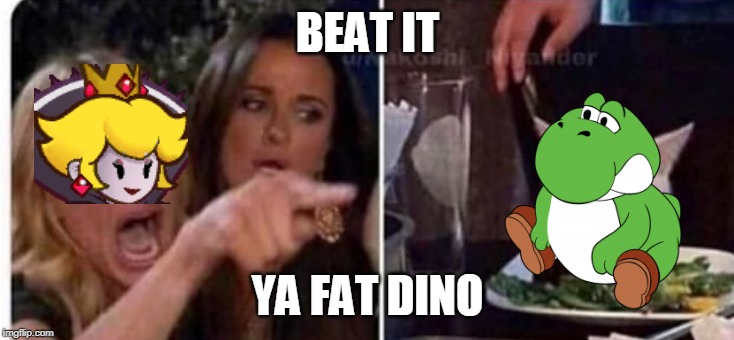 Cat at table | BEAT IT YA FAT DINO | image tagged in cat at table | made w/ Imgflip meme maker