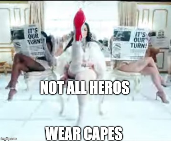Halsey Red Bottoms | NOT ALL HEROS; WEAR CAPES | image tagged in halsey,red bottoms,shoes,heros,feminism,women | made w/ Imgflip meme maker