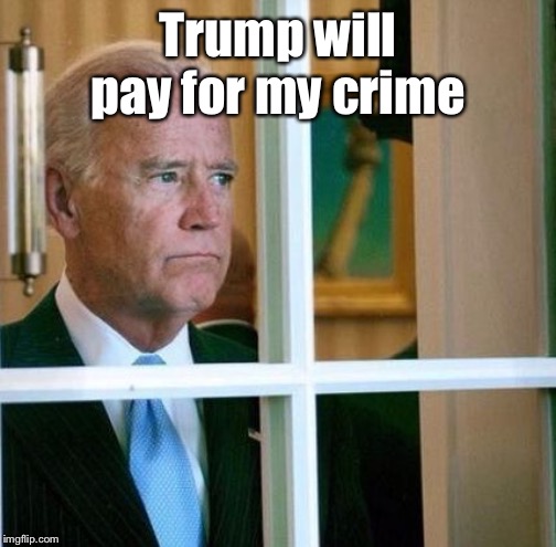 Sad Joe Biden | Trump will pay for my crime | image tagged in sad joe biden | made w/ Imgflip meme maker