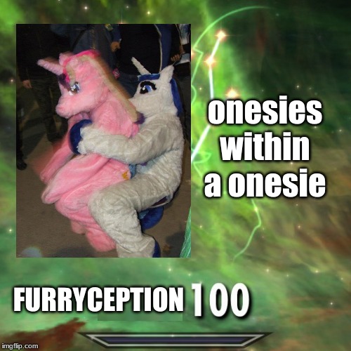 translation: a one-night stand in furry costumes | onesies within a onesie; FURRYCEPTION | image tagged in memes,fandoms | made w/ Imgflip meme maker