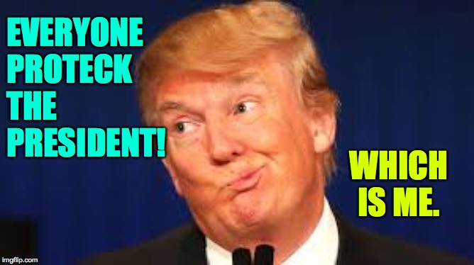 Crazy Trump | EVERYONE
PROTECK
THE
PRESIDENT! WHICH IS ME. | image tagged in crazy trump | made w/ Imgflip meme maker
