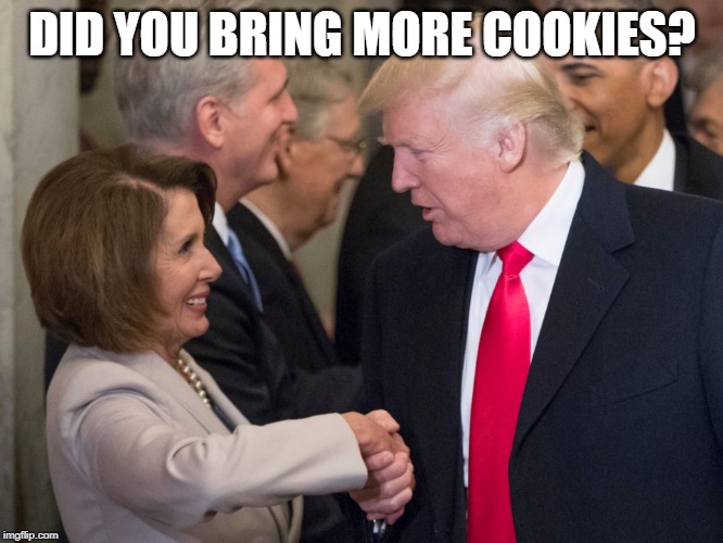 trump pelosi | DID YOU BRING MORE COOKIES? | image tagged in trump pelosi | made w/ Imgflip meme maker