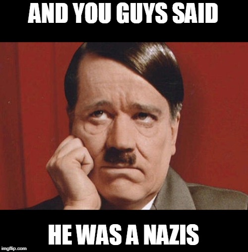 Sad hitler | AND YOU GUYS SAID HE WAS A NAZIS | image tagged in sad hitler | made w/ Imgflip meme maker