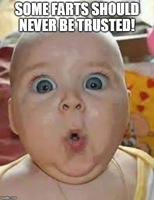 SOME FARTS SHOULD NEVER BE TRUSTED! | image tagged in farts,surprise,baby,funny | made w/ Imgflip meme maker