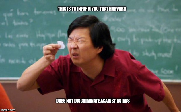 Tiny piece of paper | THIS IS TO INFORM YOU THAT HARVARD; DOES NOT DISCRIMINATE AGAINST ASIANS | image tagged in tiny piece of paper | made w/ Imgflip meme maker