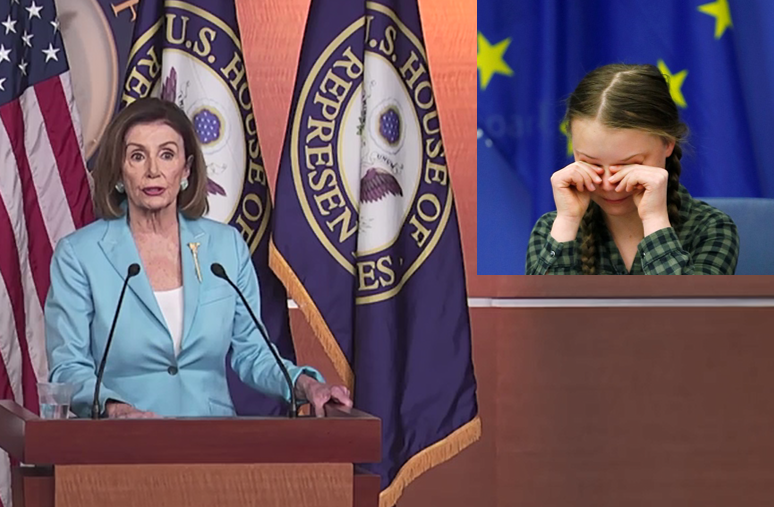 Nancy Pelosi and Depressed Greta Thunberg Blank Meme Template