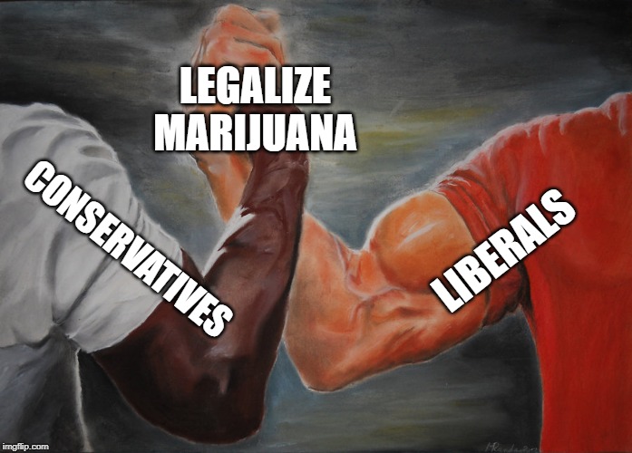 Epic Handshake | LEGALIZE MARIJUANA; LIBERALS; CONSERVATIVES | image tagged in epic handshake | made w/ Imgflip meme maker