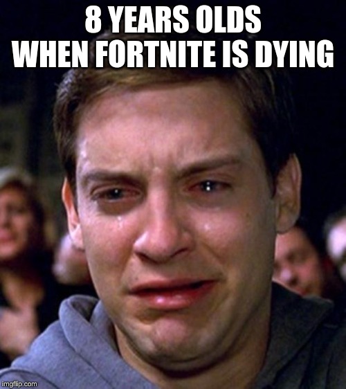crying peter parker | 8 YEARS OLDS WHEN FORTNITE IS DYING | image tagged in crying peter parker | made w/ Imgflip meme maker