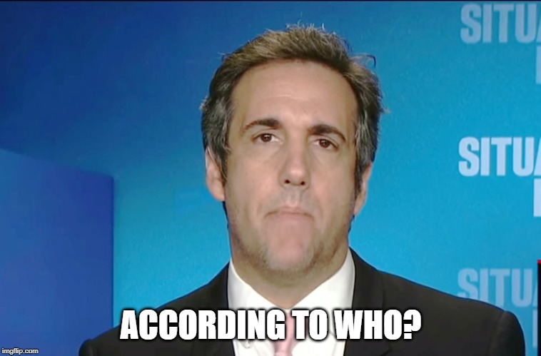 Michael Cohen | ACCORDING TO WHO? | image tagged in michael cohen | made w/ Imgflip meme maker
