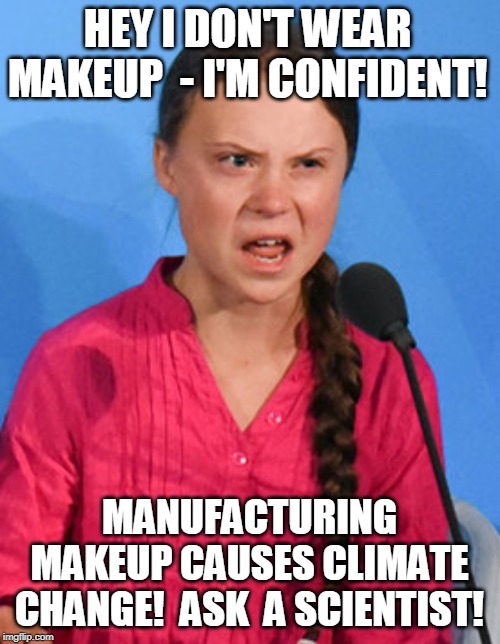 HEY I DON'T WEAR MAKEUP  - I'M CONFIDENT! MANUFACTURING MAKEUP CAUSES CLIMATE CHANGE!  ASK  A SCIENTIST! | made w/ Imgflip meme maker