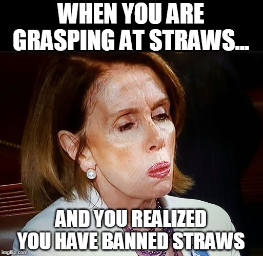 Nancy Pelosi PB Sandwich | WHEN YOU ARE GRASPING AT STRAWS... AND YOU REALIZED YOU HAVE BANNED STRAWS | image tagged in nancy pelosi pb sandwich | made w/ Imgflip meme maker