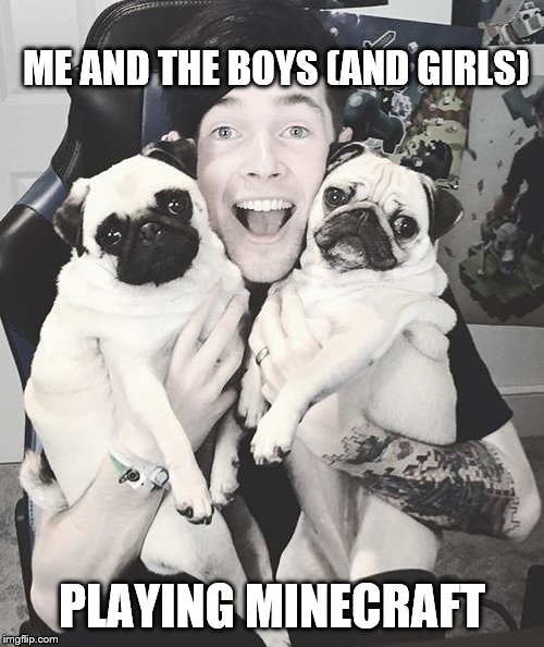 DanTDM and the pugs | ME AND THE BOYS (AND GIRLS); PLAYING MINECRAFT | image tagged in dantdm and the pugs | made w/ Imgflip meme maker