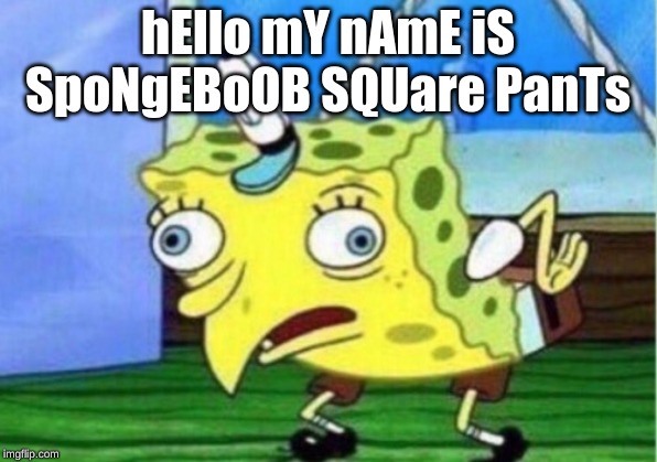 Mocking Spongebob Meme | hEllo mY nAmE iS SpoNgEBoOB SQUare PanTs | image tagged in memes,mocking spongebob | made w/ Imgflip meme maker