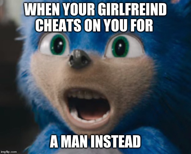 Sonic the Hedgehog | WHEN YOUR GIRLFREIND CHEATS ON YOU FOR; A MAN INSTEAD | image tagged in sonic the hedgehog | made w/ Imgflip meme maker