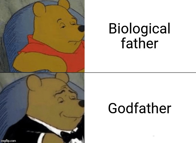 Tuxedo Winnie The Pooh | Biological father; Godfather | image tagged in memes,tuxedo winnie the pooh | made w/ Imgflip meme maker