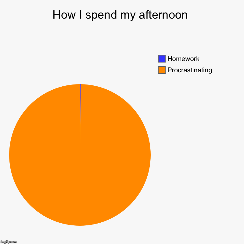 How I spend after school | How I spend my afternoon | Procrastinating, Homework | image tagged in charts,pie charts | made w/ Imgflip chart maker