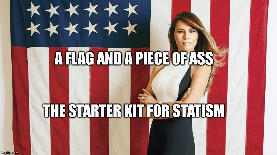 melania trump usa | A FLAG AND A PIECE OF ASS; THE STARTER KIT FOR STATISM | image tagged in melania trump usa | made w/ Imgflip meme maker