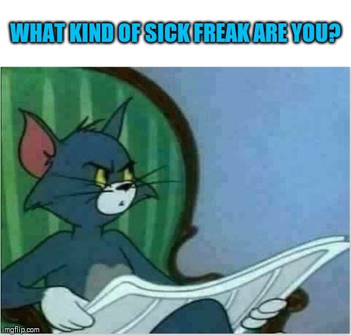 Interrupting Tom's Read | WHAT KIND OF SICK FREAK ARE YOU? | image tagged in interrupting tom's read | made w/ Imgflip meme maker