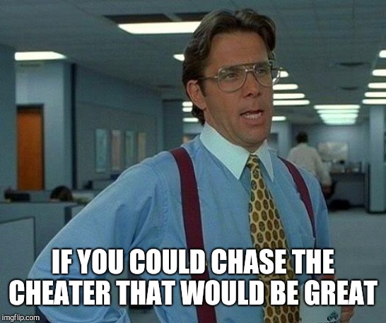 IF YOU COULD CHASE THE CHEATER THAT WOULD BE GREAT | image tagged in memes,that would be great | made w/ Imgflip meme maker