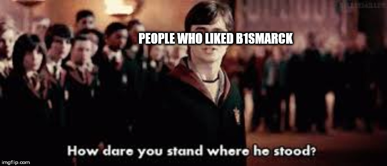 How dare you stand where he stood | PEOPLE WHO LIKED B1SMARCK | image tagged in how dare you stand where he stood | made w/ Imgflip meme maker