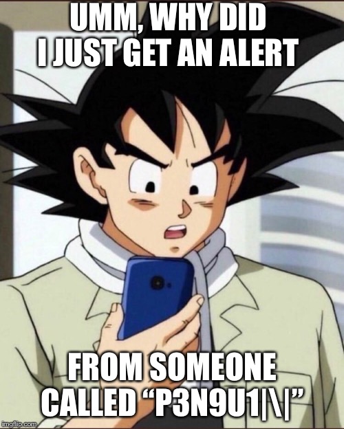 UMM, WHY DID I JUST GET AN ALERT FROM SOMEONE CALLED “P3N9U1|\|” | made w/ Imgflip meme maker