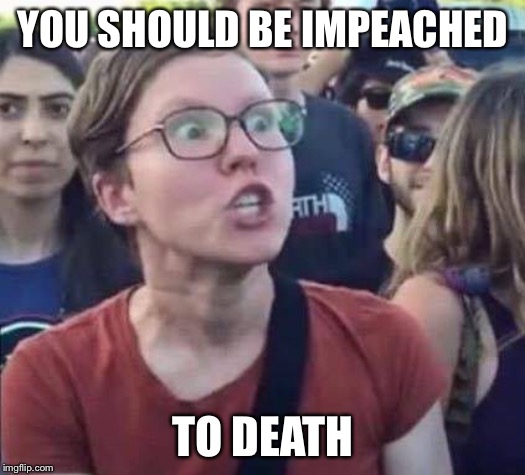 Angry Liberal | YOU SHOULD BE IMPEACHED TO DEATH | image tagged in angry liberal,memes,funny | made w/ Imgflip meme maker