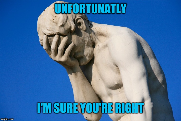 Embarrassed statue  | UNFORTUNATLY I'M SURE YOU'RE RIGHT | image tagged in embarrassed statue | made w/ Imgflip meme maker