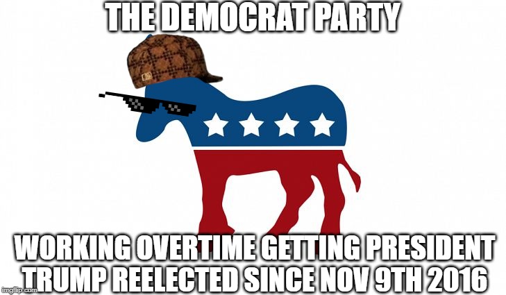 Keep Up The Great Work! | THE DEMOCRAT PARTY; WORKING OVERTIME GETTING PRESIDENT TRUMP REELECTED SINCE NOV 9TH 2016 | image tagged in democrat party,kag 2020,maga 2020,winning | made w/ Imgflip meme maker