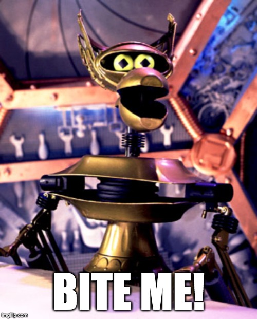 Crow T Robot Mystery Science Theater 3000 | BITE ME! | image tagged in crow t robot mystery science theater 3000 | made w/ Imgflip meme maker